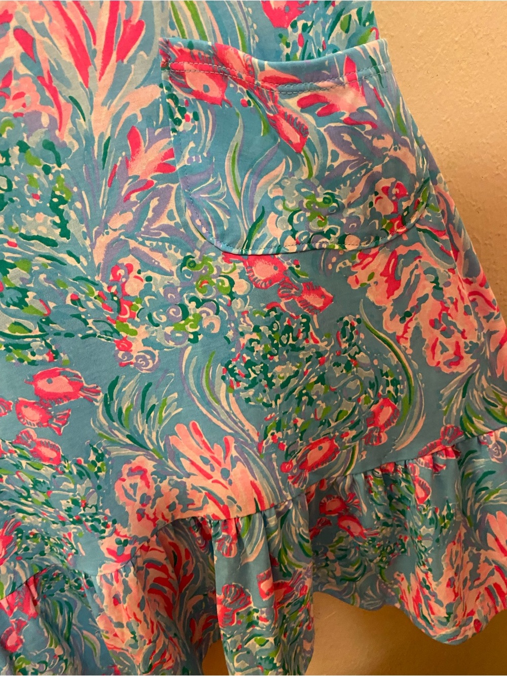 Women’s Lilly Pulitzer Kristen Flounce Dress Amalfi Blue Best Fishes Supima Cott - Picture 3 of 6